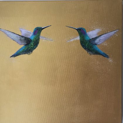 The Two of Us ~ Hummingbirds on Gold (SOLD)