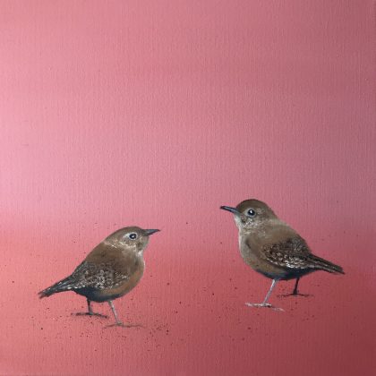 Two little wrens ~ on rose gold (SOLD)