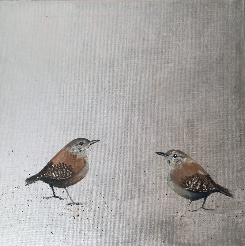 Two Little Wrens ~ on silver (SOLD)