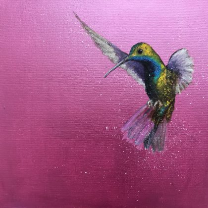 Green-breasted Mango Hummingbird ~ on Metallic Pink ~ SOLD