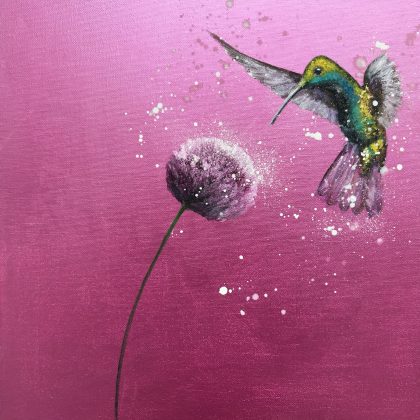 Free As A Bird ~ Hummingbird on metallic pink (SOLD)