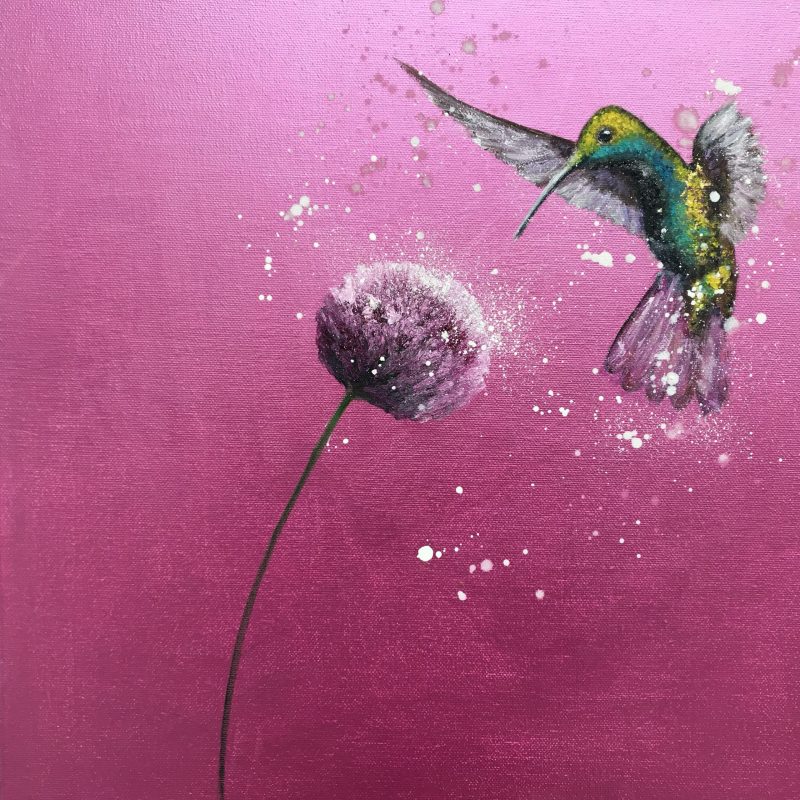 Free As A Bird ~ Hummingbird on metallic pink (SOLD)