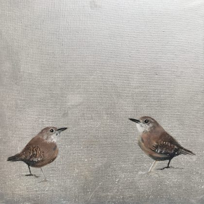Two Little Wrens ~ on silver ~ SOLD