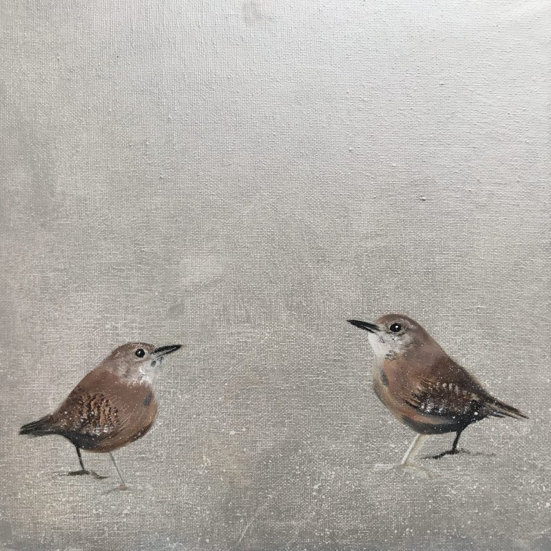 Two Little Wrens ~ on silver ~ SOLD