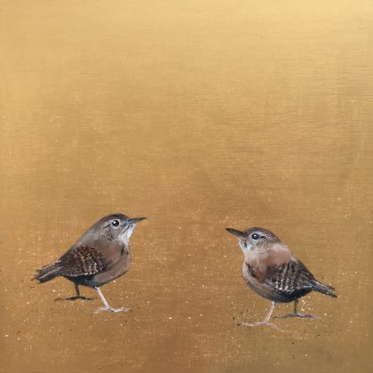 Two little Wrens ~ on Gold (SOLD)