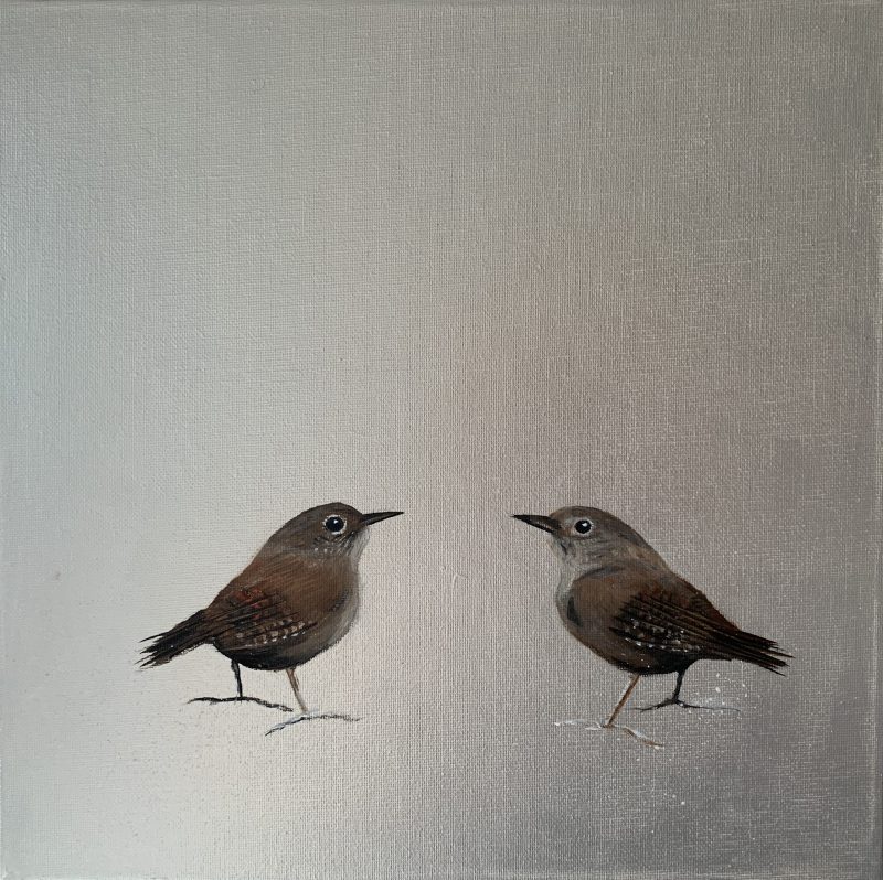 Two Little Wrens ~ on Silver (SOLD)