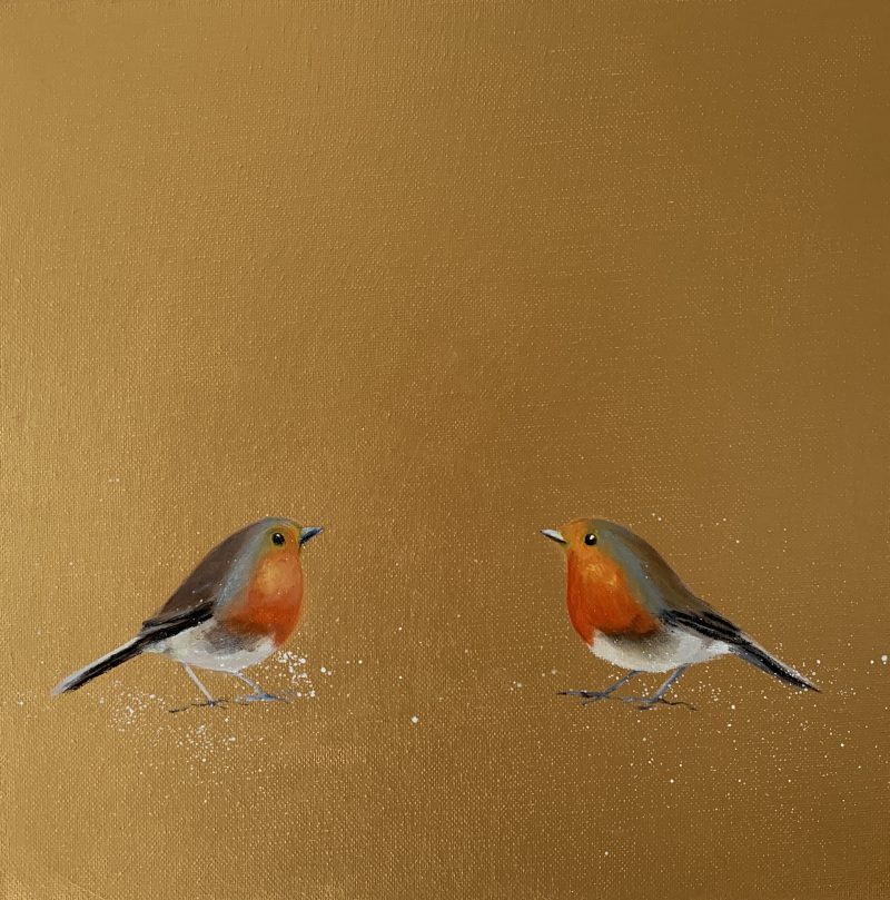 Two Robins ~ on gold (SOLD)