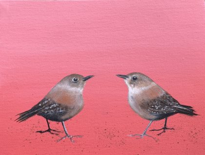 Two Little Wrens ~ on Rose (SOLD)