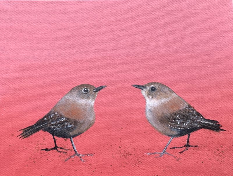 Two Little Wrens ~ on Rose (SOLD)