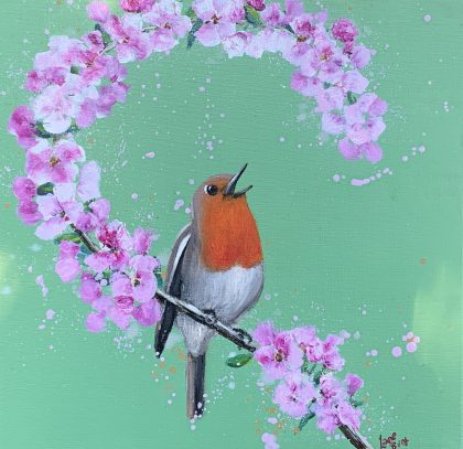 Singing Robin on Cherry Blossom