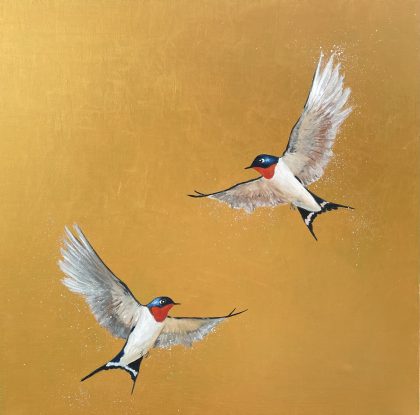 Two Swallows on Gold
