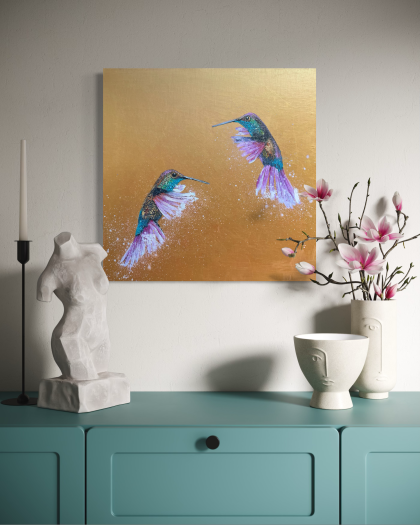 Two Hummingbirds on Gold